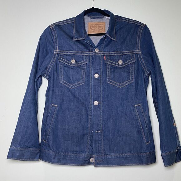 Levi's Women's Denim Original Trucker Jacket Size XL Dark Wash Pockets Blue Jean - Picture 1 of 13